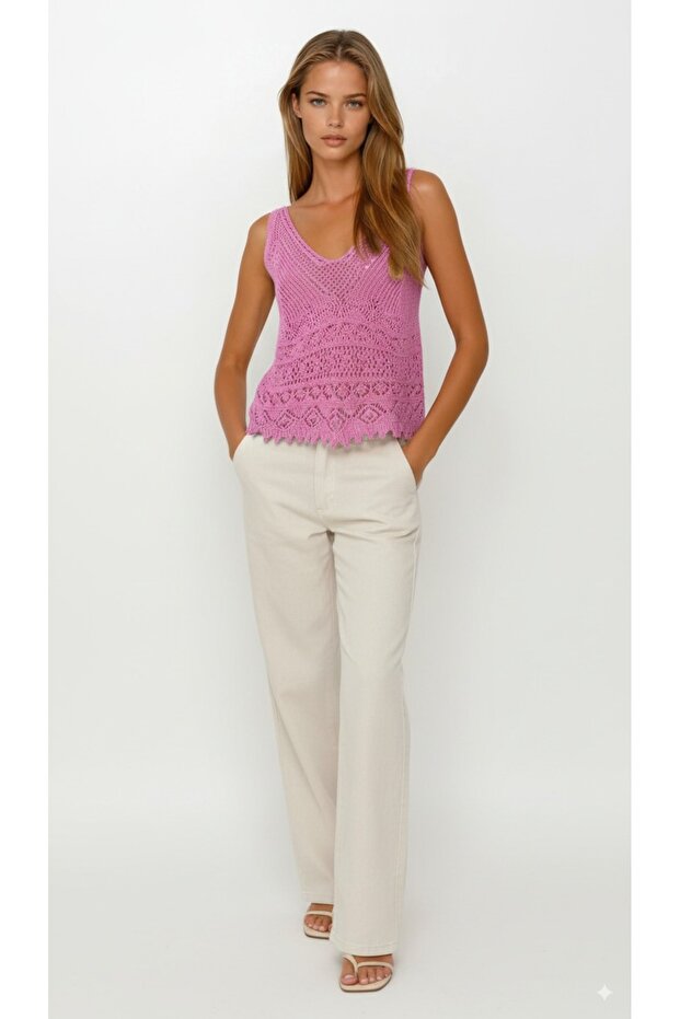 Kadın Ajurlu Örme Bluz Askılı - 1