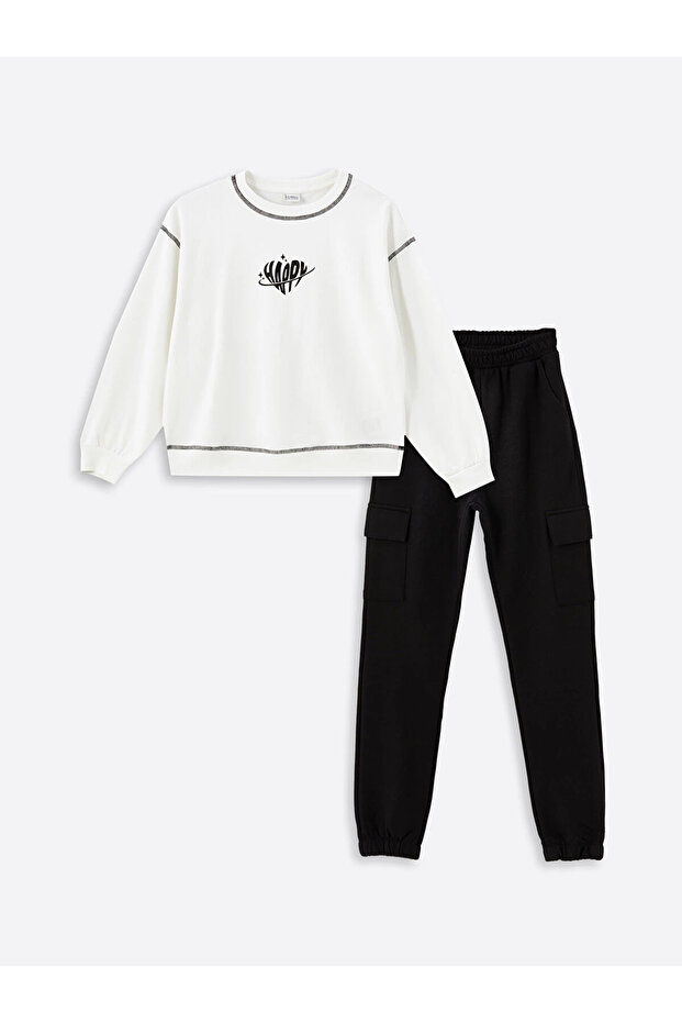 Crew Neck Girls' Thick Tracksuit Set (W4)
