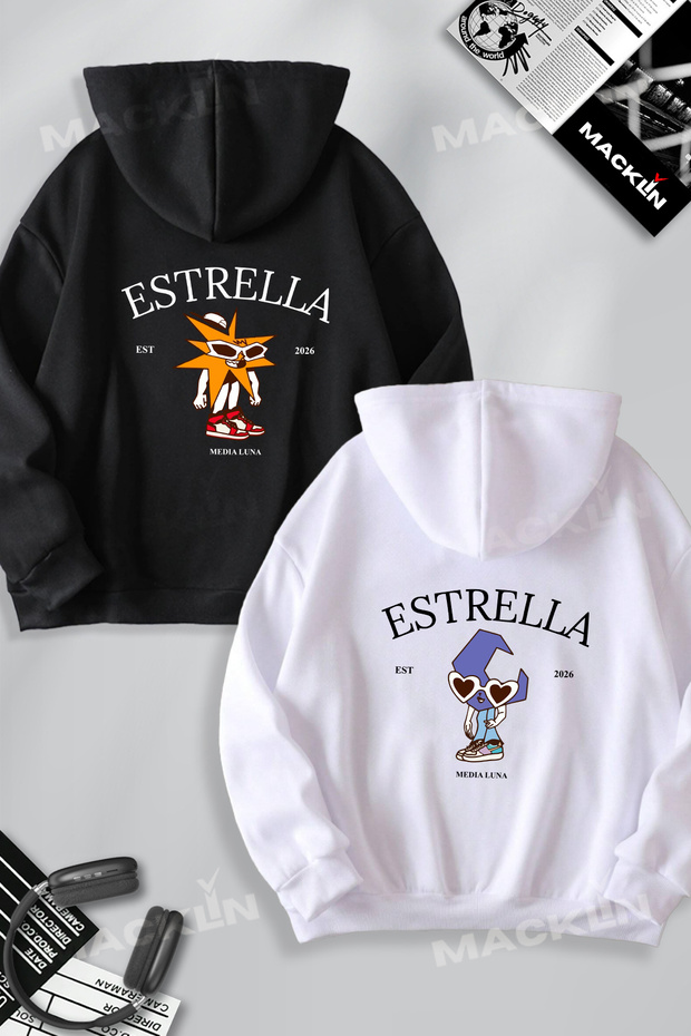Sevgili Kombini Estrella Back Printed Design Hooded Sweatshirt 2-Piece Set