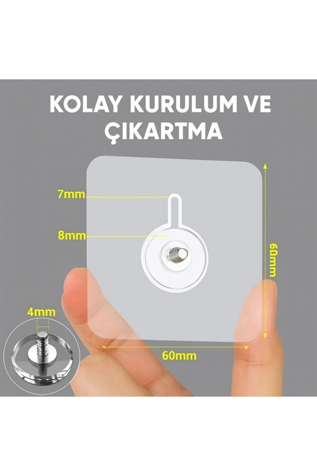 Ultra Güçlü Yapışkanlı Duvar Askısı Vantuzlu Şeffaf Duvar Askısı Yapışkanlı Kanca 4 Adet - 7
