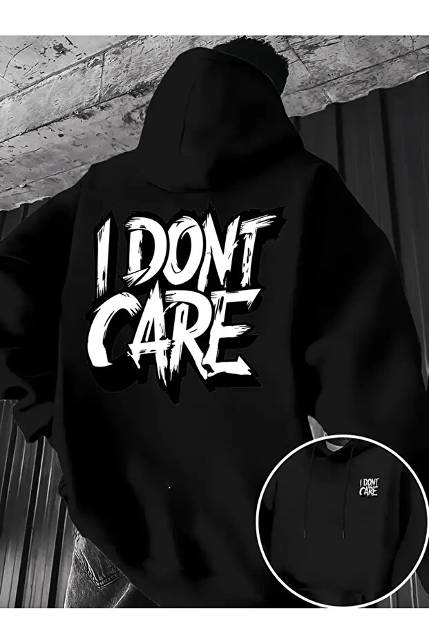 Unisex I Don'T Care Printed 3-Yarn Hooded Sweatshirt