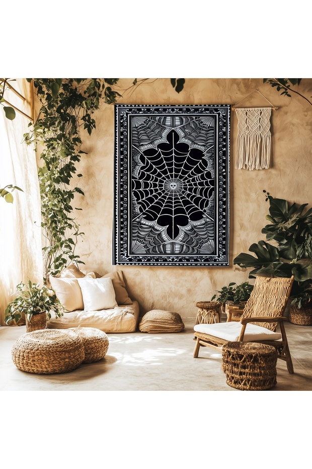 Örümcek Ağı Gotik Desenli Duvar Örtüsü Duvar Halısı Wall Tapestry - 3