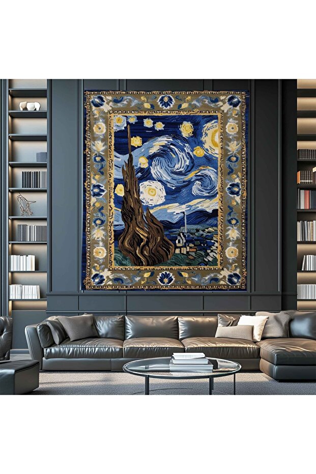 Van Gogh Yıldızlı Geceler Tablo Desenli Duvar Örtüsü Duvar Halısı Wall Tapestry - 4