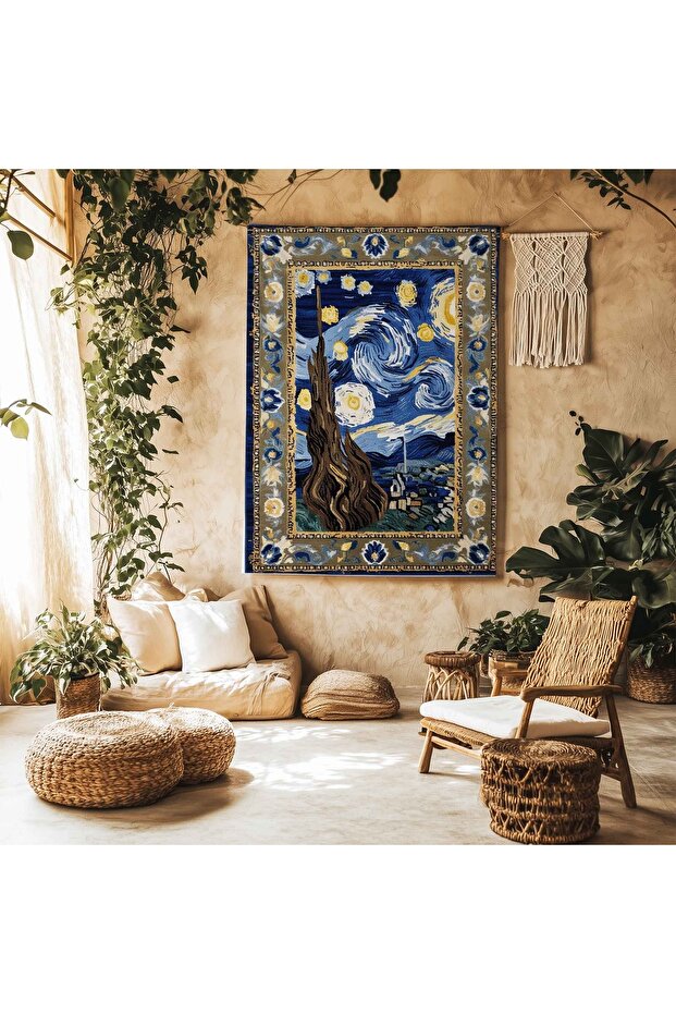 Van Gogh Yıldızlı Geceler Tablo Desenli Duvar Örtüsü Duvar Halısı Wall Tapestry - 3