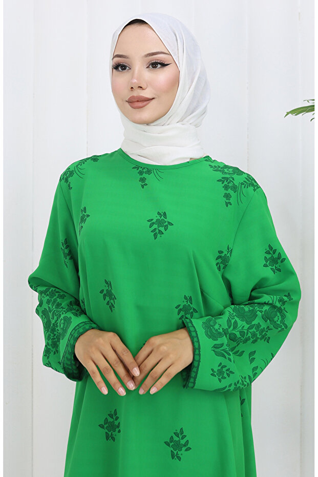 Patterned Tunic 1012-08 Emerald Green - 3