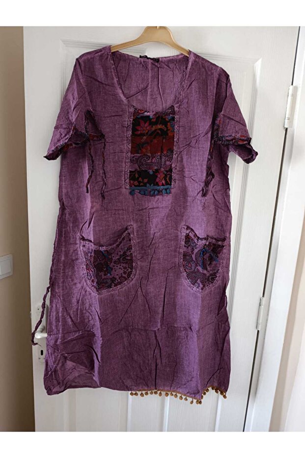 Authentic, Double-Layered, 100% Pure Stone-Washed Woven Cotton, Wide Fit, Short Sleeves, No Lycra Dress