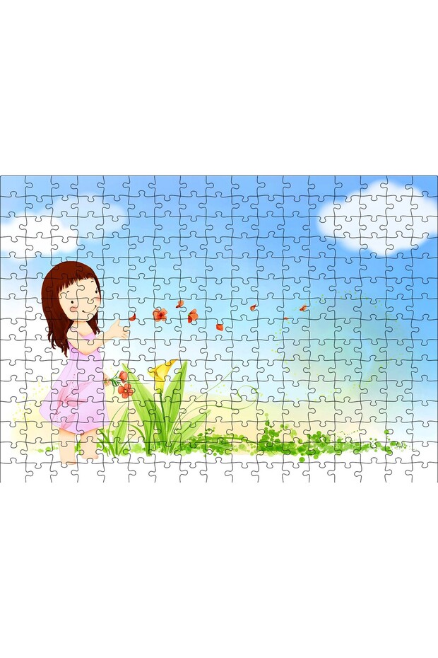 Cakasepetim Little Girl, Flowers and Clouds 255 Piece Puzzle Jigsaw Mdf (Wood)