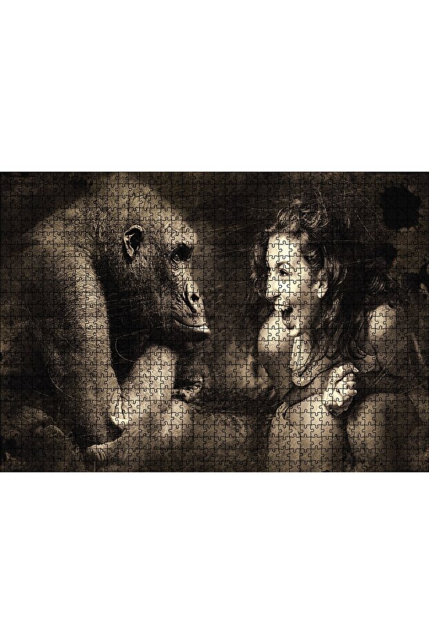 Cakasepetim Monkey and Smiling Woman 1000 Piece Puzzle Jigsaw Puzzle Mdf (Wood)