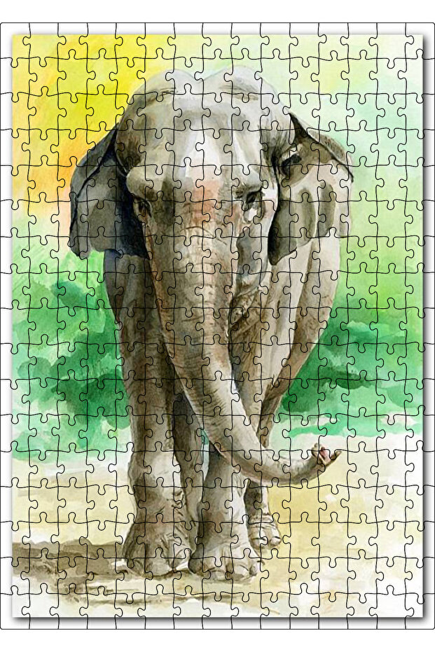 Cakasepetim Elephant in Front of the Greenery Watercolor Drawing 255 Piece Puzzle Jigsaw Mdf (Wood)