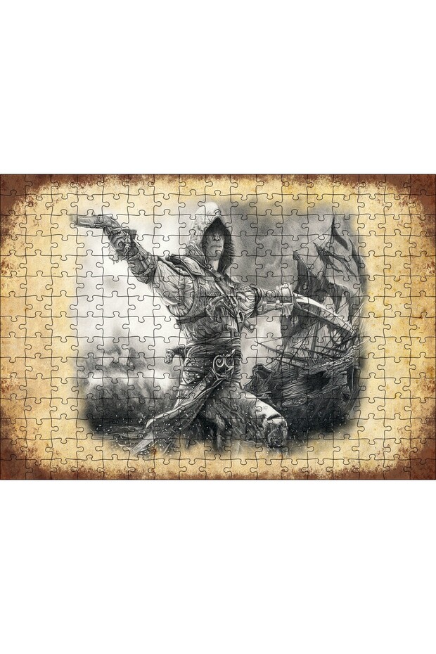 Cakasepetim Charcoal Pencil Armed Pirate and His Ship 255 Piece Puzzle Jigsaw Mdf (Wood)