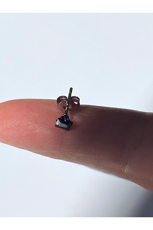 Siyah Zirkon Taşlı Çivi Kare Küpe Tek ADET 5 mm - 3