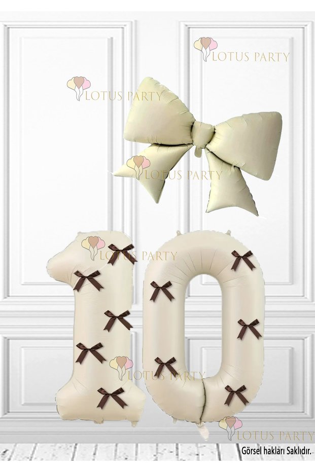 Cream Color Number Brown Color Bow Number Balloon Cream Color Bow Foil Balloon Retro Bow Set 10 Years Old