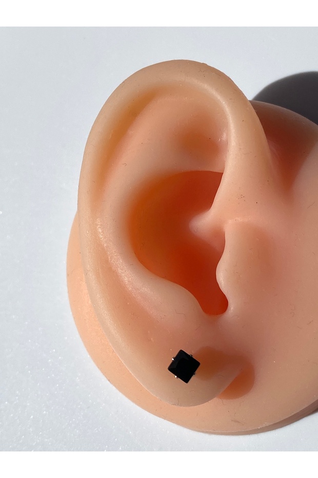 Siyah Zirkon Taşlı Çivi Kare Küpe Tek ADET 5 mm - 8