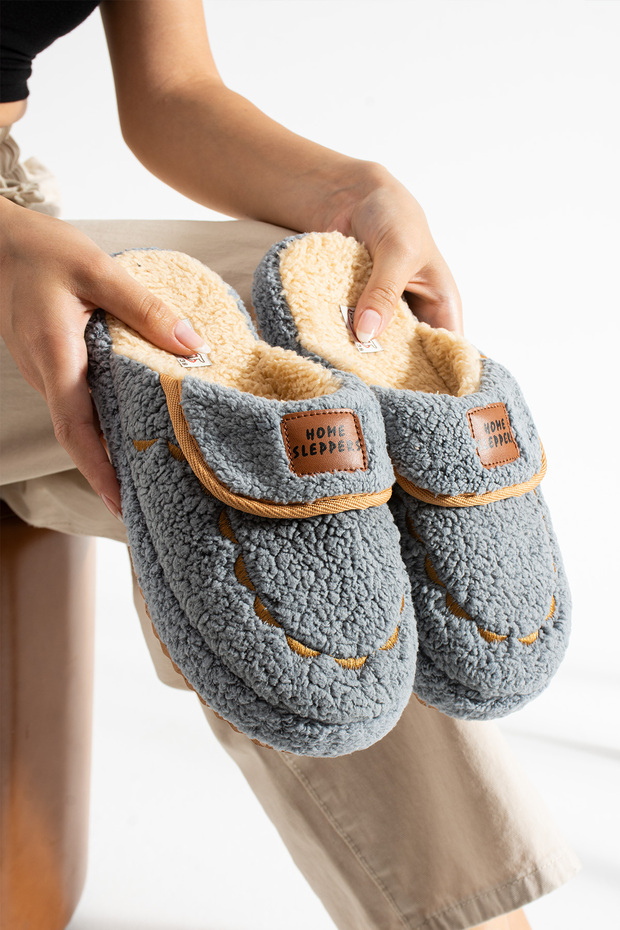 Women's Gray House Slippers No Sound Thick Sole Winter Slippers