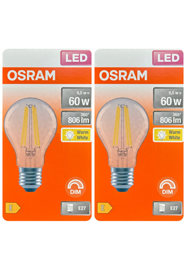(2 Adet) 6,5W (60W) 2700K (Sarı Işık) Dim Edilebilir E27 Duylu (Kalın Duy) Led Şeffaf Ampul - 1