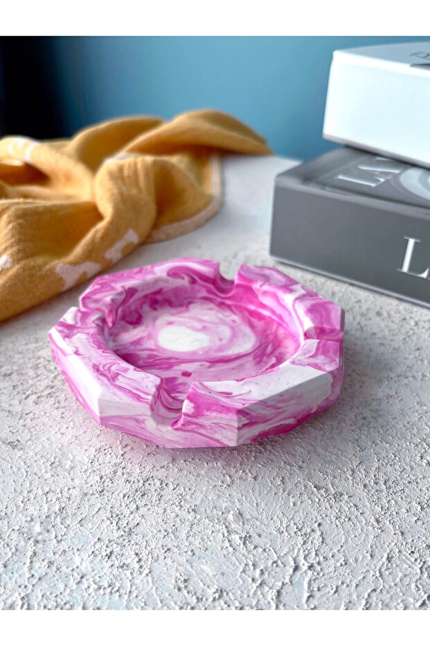 Handmade Pink-White Marble Patterned Concrete Ashtray