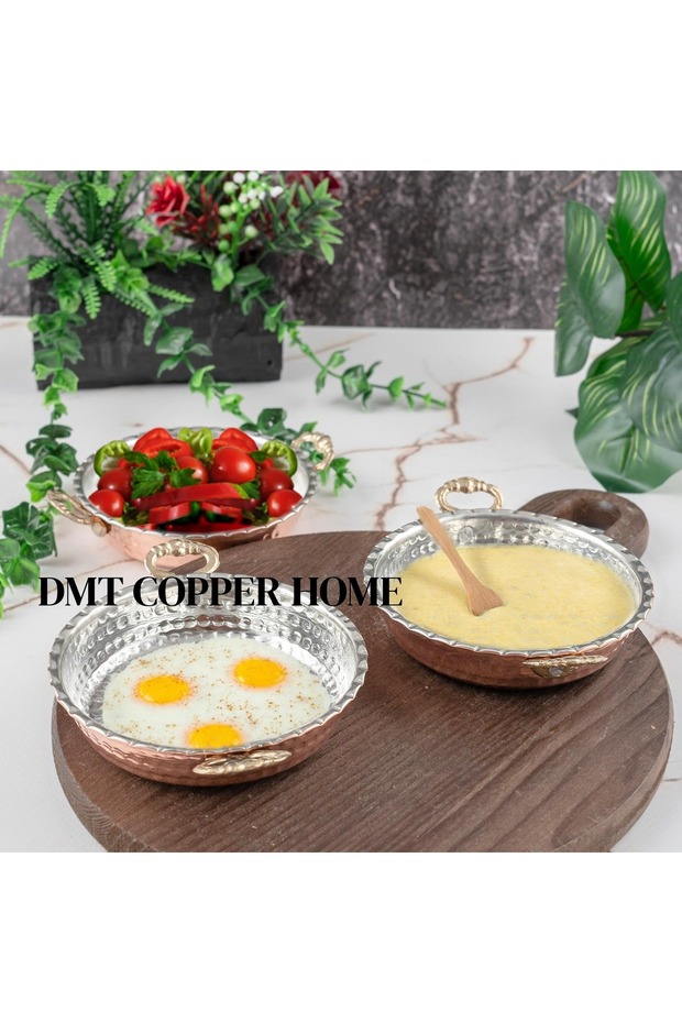 Bakır Kahvaltılık Tabak Tava Model Mini 3'lü Set Kırmızı - 3