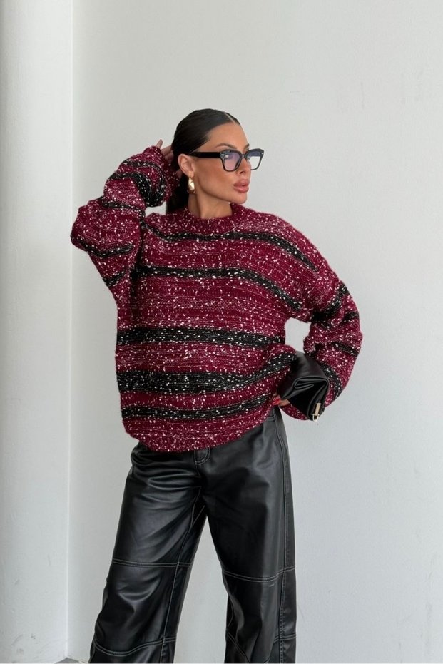 Oversize Crew Neck Textured Knit Sweater Aw25Kz0018