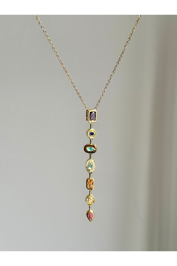 316L Steel 7 Element Y Necklace Colorful Stone Women's Necklace