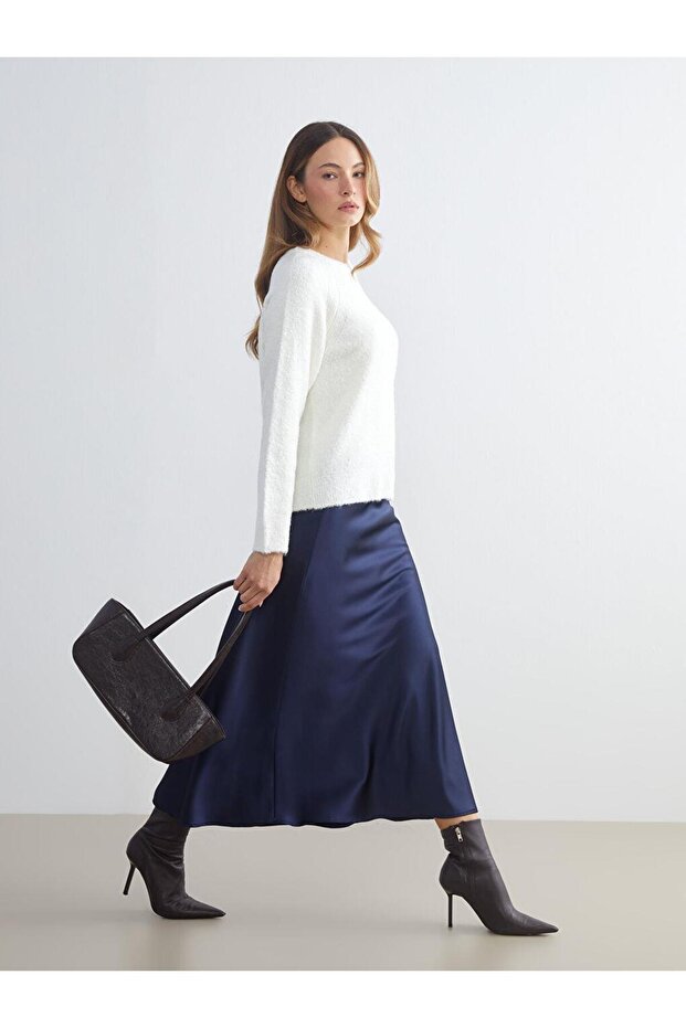 Elastic Waist A-Line Satin Skirt (W5)