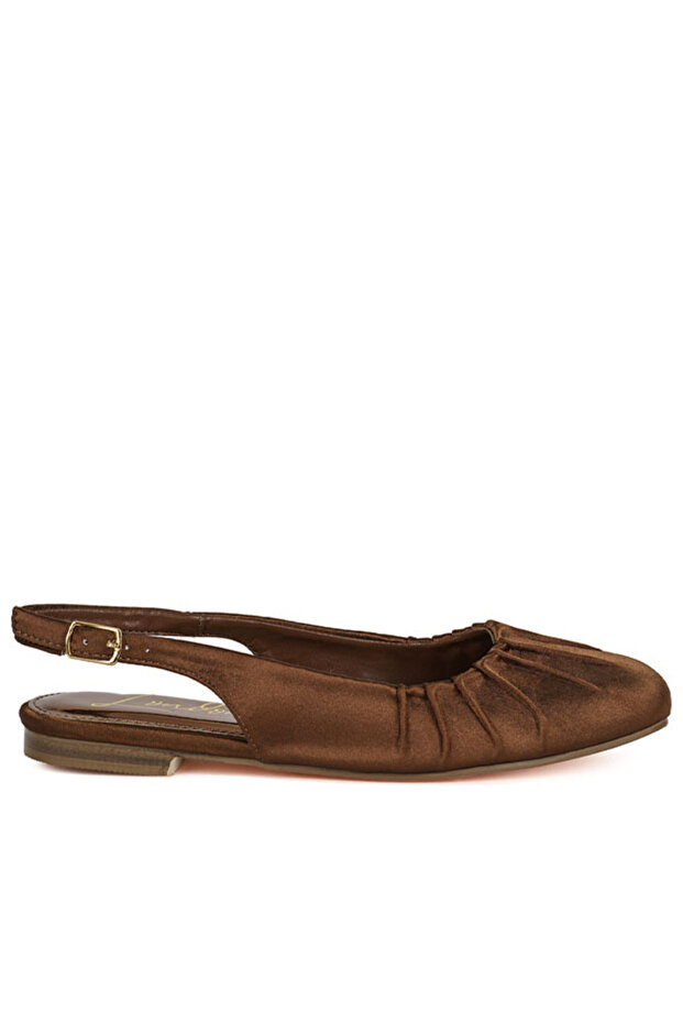 Women Satin Square Toe Flat Slingback in Brown