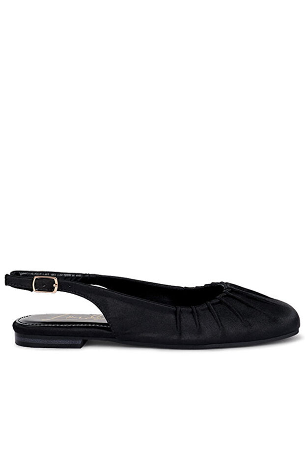 Women Satin Square Toe Flat Slingbacks in Black