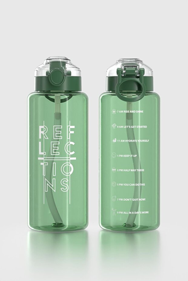 Saga Loop Text Patterned 1000 ml Tritan Flask with Straw 912173 Green - 2