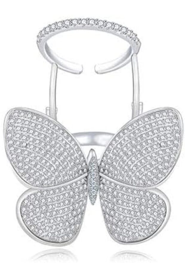Fashion Adjustable Butterfly Shape Ring with Diamond Women Jewelry - Platinum - Size 7