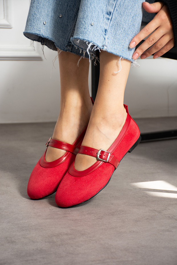 Milan Red Suede Band Detail Babette Shoes