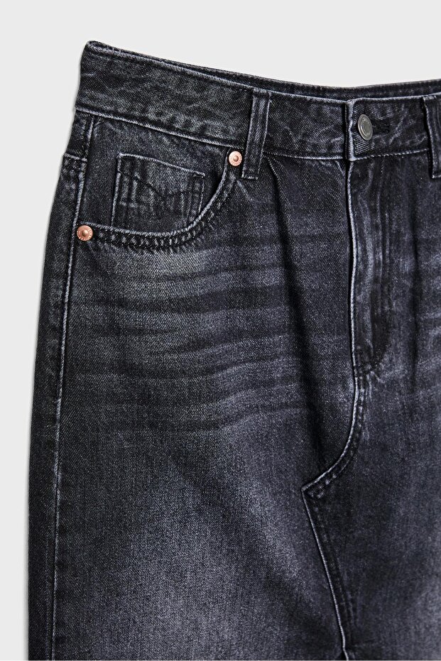 Dökümlü denim midi etek - 7