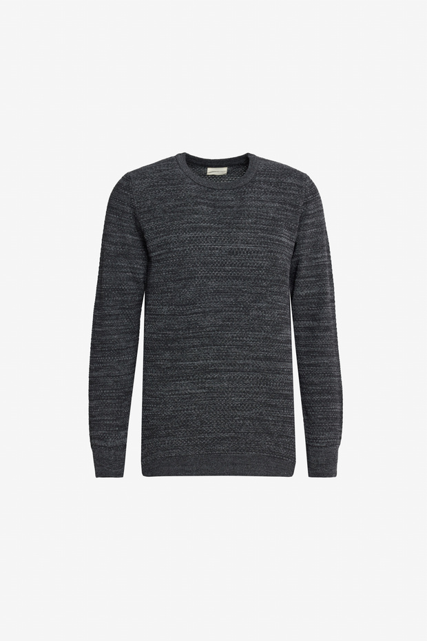 Men's Anthracite-Melange Cotton Standard Fit Regular Cut Crew Neck Jacquard Knitwear Sweater