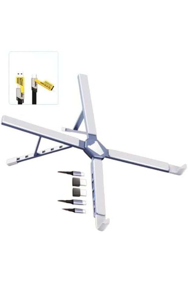 XY-1 5-In-1 Laptop Docking Station Stand Increased Folding Heat Dissipation HUB Bracket - Silver