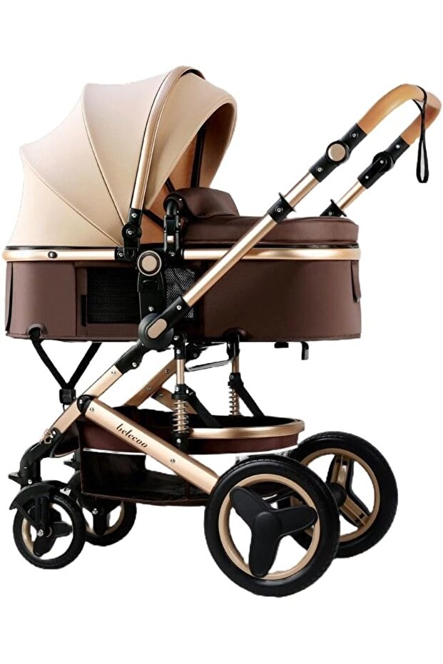 OriginalBelecoo Baby Stroller with High View, Double Push Rod, Foldable, Four-Wheel Rubber Strong Sh