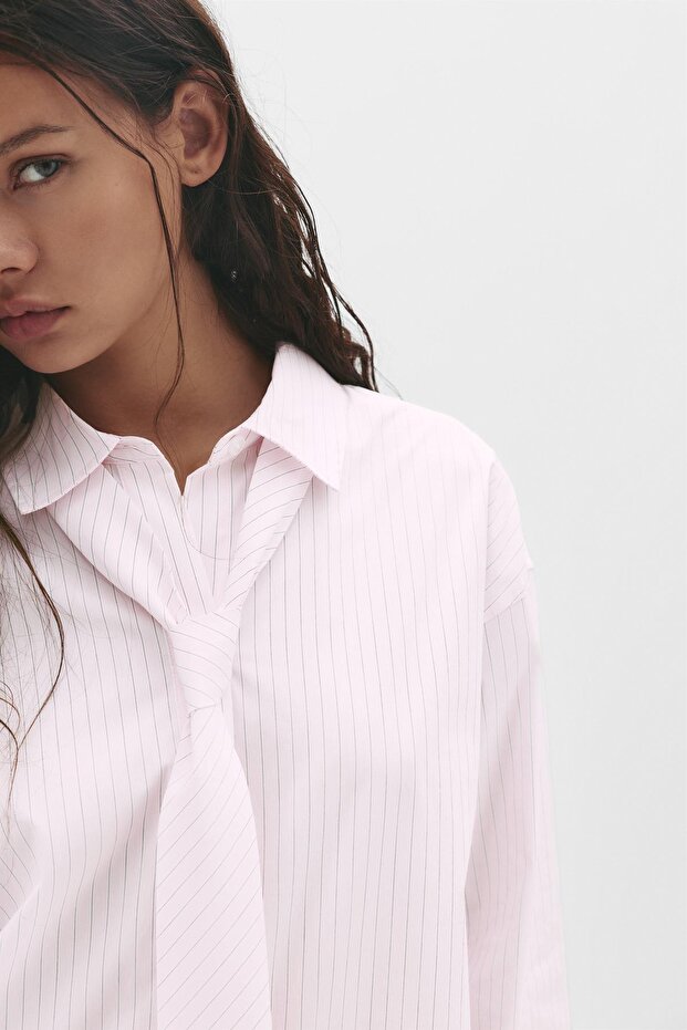 Kravatlı çizgili gömlek - 5