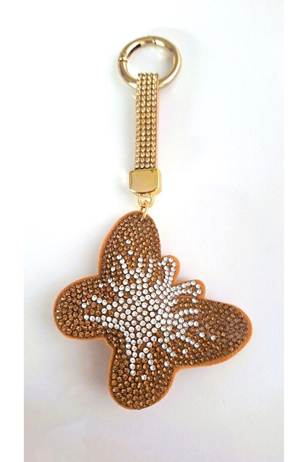 Gift Zircon Stone Beige Butterfly Keychain 14X6,5 cm