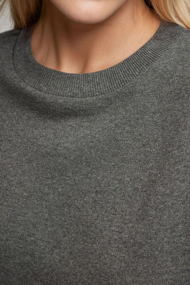 Oversize Bisiklet Yaka Basic Sweatshirt - 3