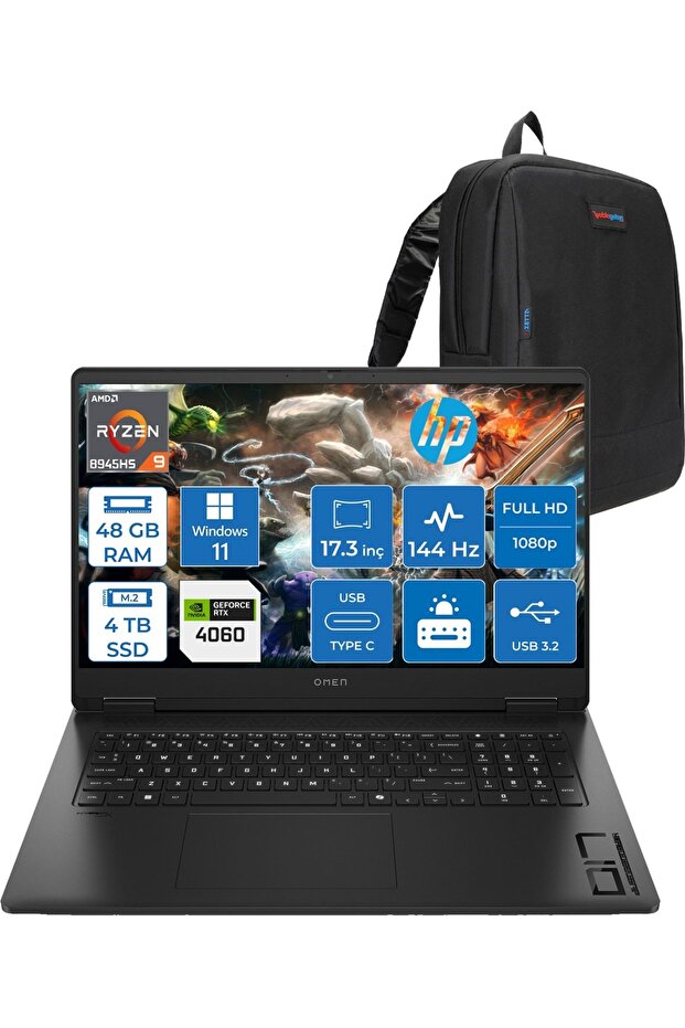 Omen 17-DB0017NT AI R9-8945HS 48GB Ddr5 4tb 8GB/RTX4060 17.3" WIN11HOME A44QNEAH15+ZettaÇNT - 1