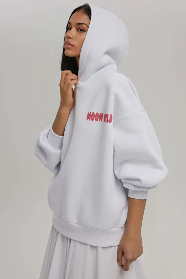 Oversize Baskılı Kapüşonlu Sweatshirt - 2