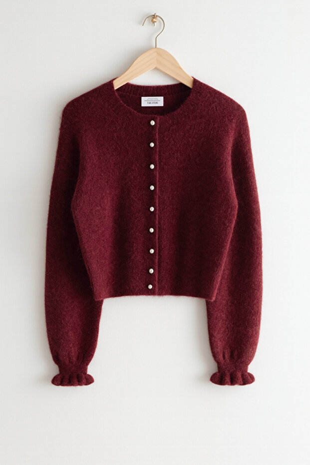 Women's Ruffled Pearl Button Cardigan