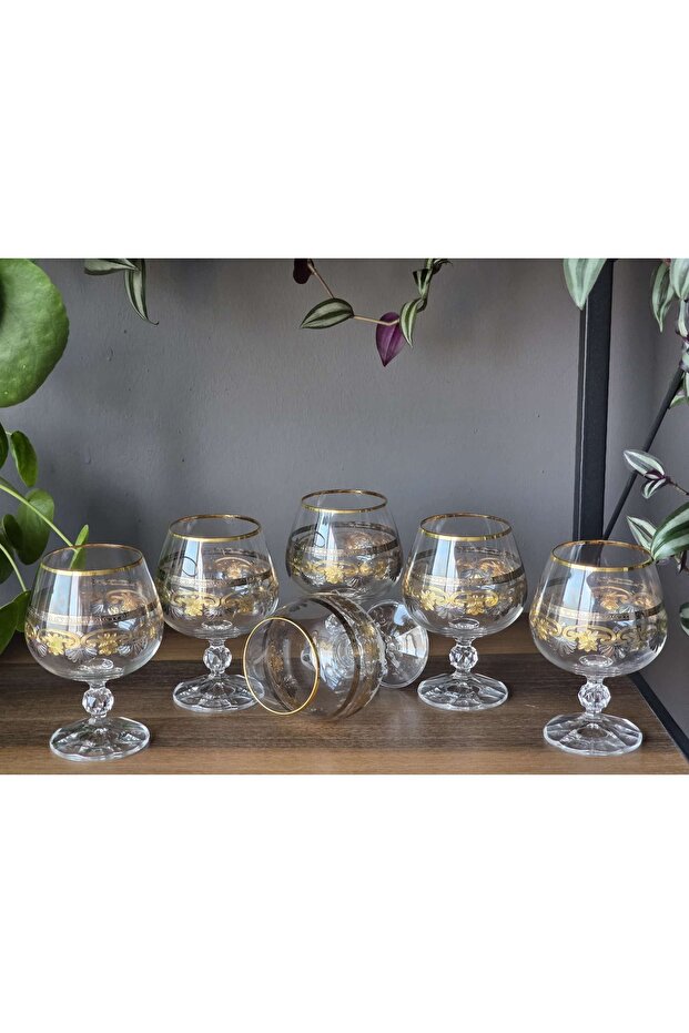 Handmade 6-Piece 24K Handmade - Real Gold Embellished 250 Cc Coffee Side Crystal Cup Sultan Mix