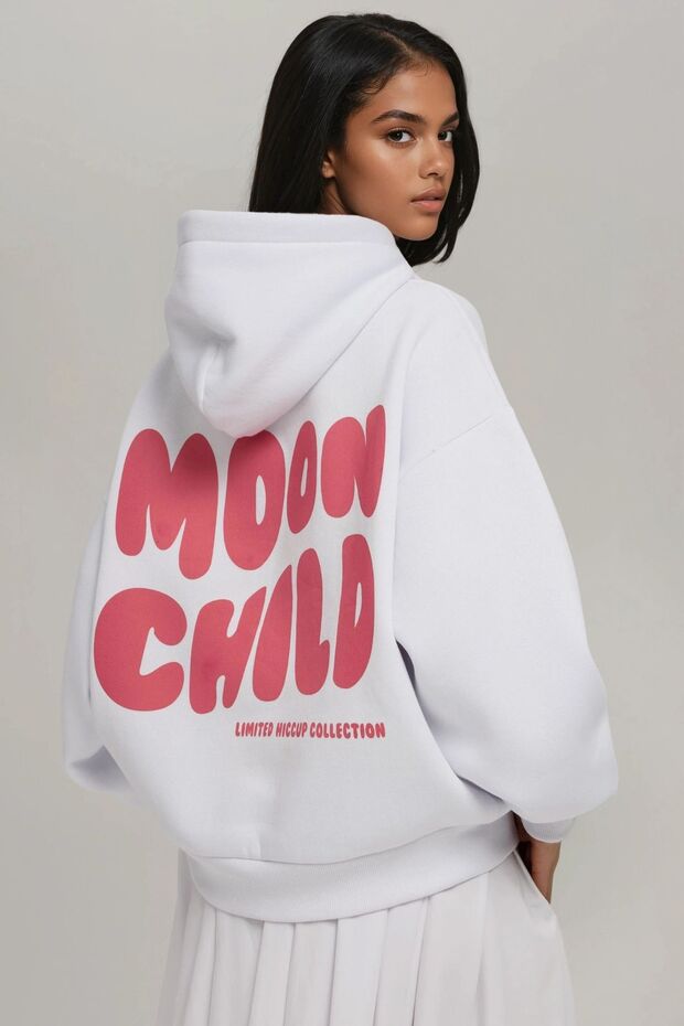 Oversize Baskılı Kapüşonlu Sweatshirt - 1