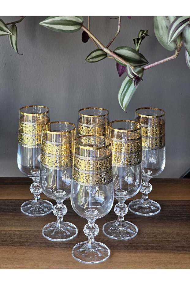 Handmade 6-Piece 24K Handmade - Real Gold Engraved 180 Cc Coffee Side Crystal Cup Alda Mix