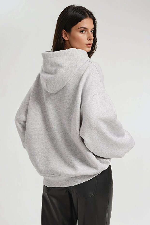 Oversize Baskılı Kapüşonlu Sweatshirt - 5
