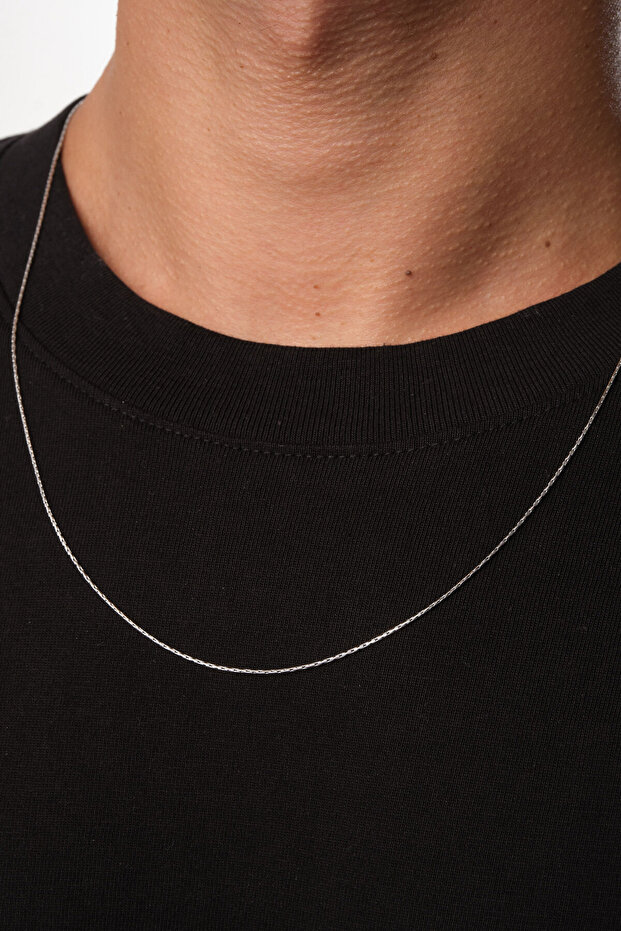 Steel Rectangular Twist Men's Necklace 1mm Knitted Tarnish-Free Chain