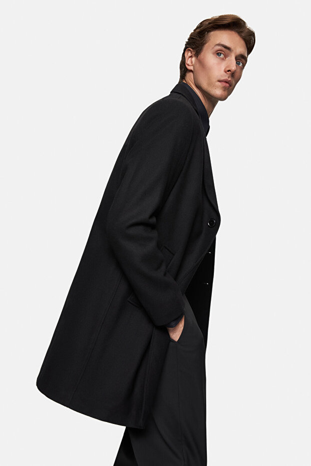 Slim Fit Siyah Palto - 2