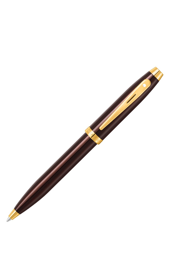 100 Glossy Coffee Brown Gold Trim Ball Pen