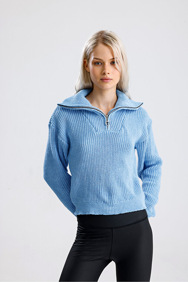 Пуловер с цип - 5