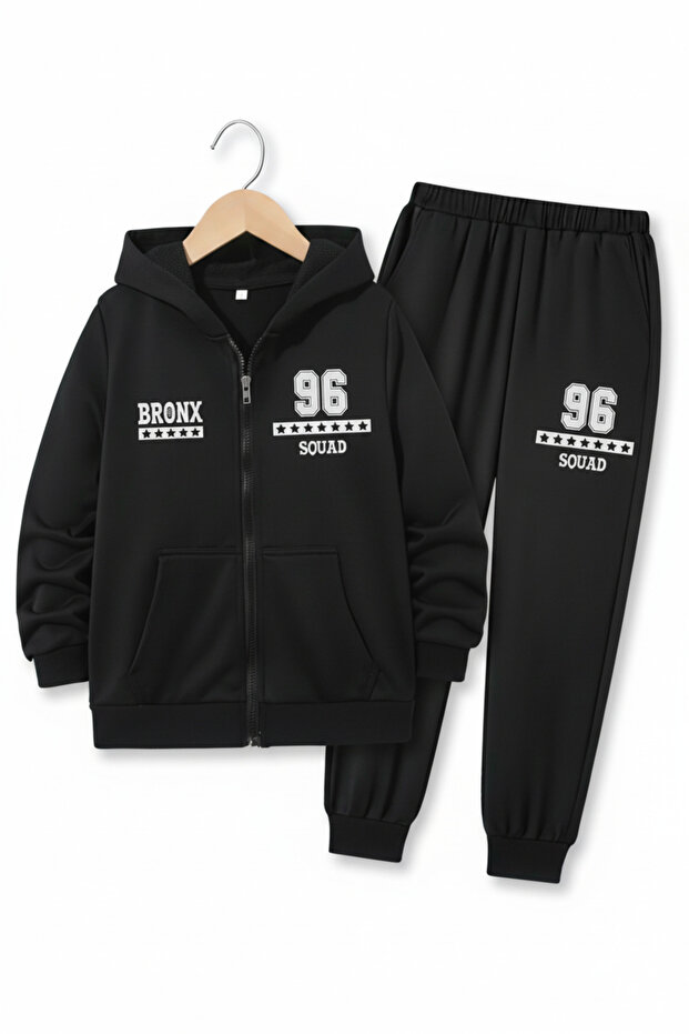 Zipped 96 Bronx Printed Detail Hooded Boys' Tracksuit Set