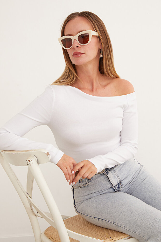 Basic Kayık Yaka Modal Bluz - 1