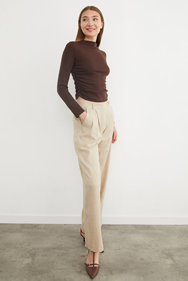 Basic Yanları Drapeli Dik Yaka Modal Bluz - 4